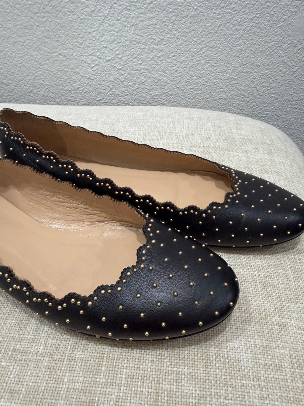 Chloe Black Scalloped Studded Leather Flats - Picture 5 of 5